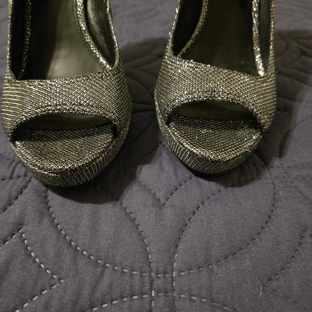 Rebecca Minkoff Heels Womens Size 9M Silver Glitter Peep Toe Stiletto Pump Party